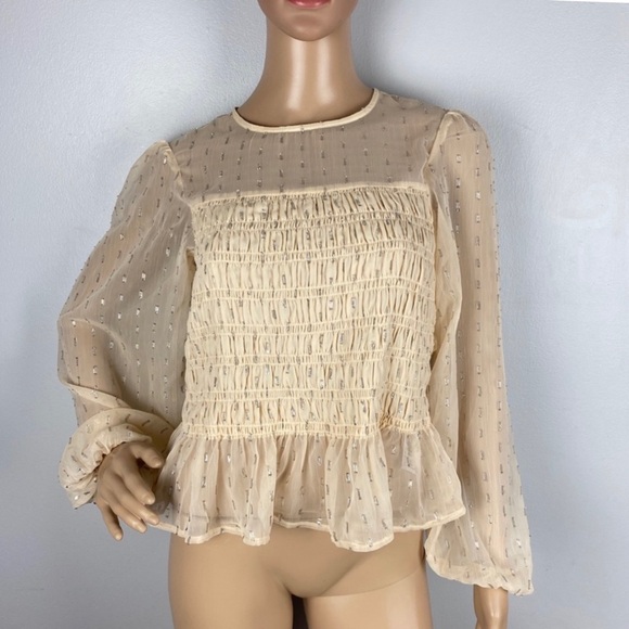 NEW TOPSHOP METALLIC SMOCKED TOP - Picture 2 of 8